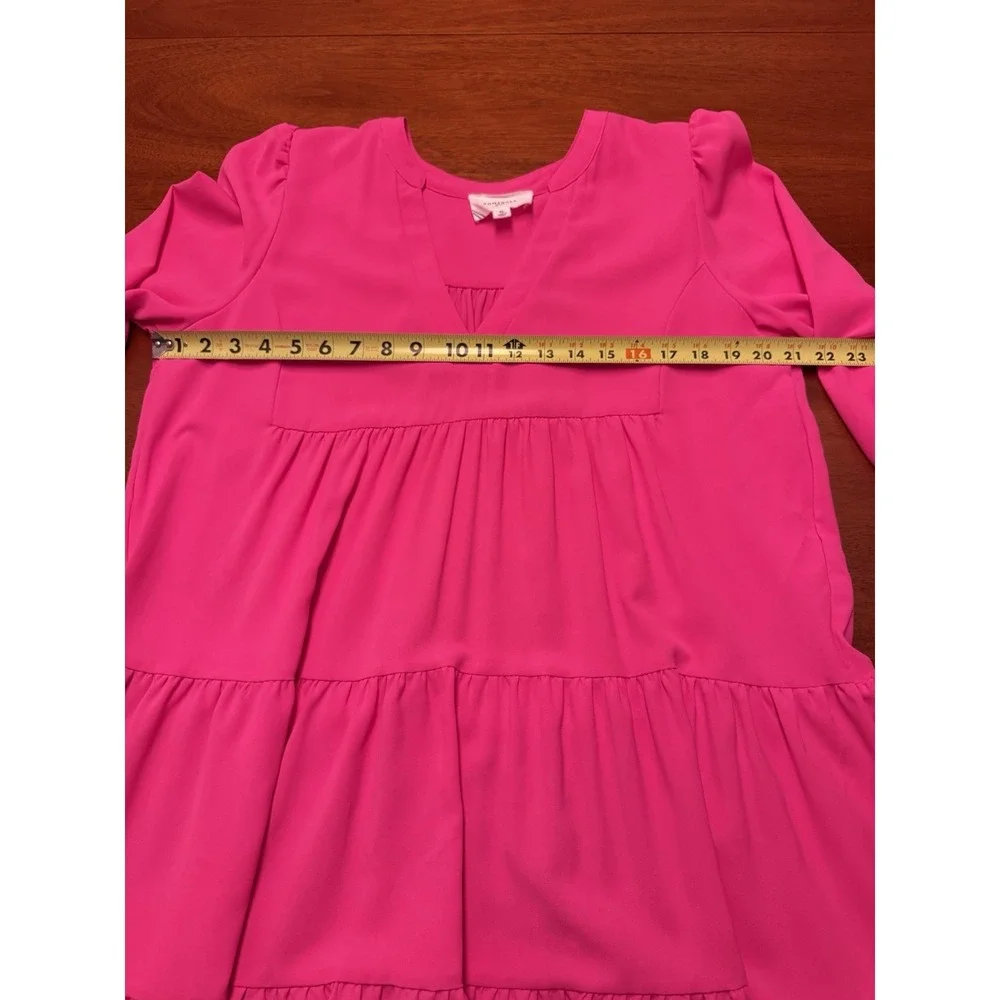 Tuckernuck POMANDER PLACE Kenzo Dress XL Electric Pink Tiered Long Sleeve Shift - Picture 4 of 10